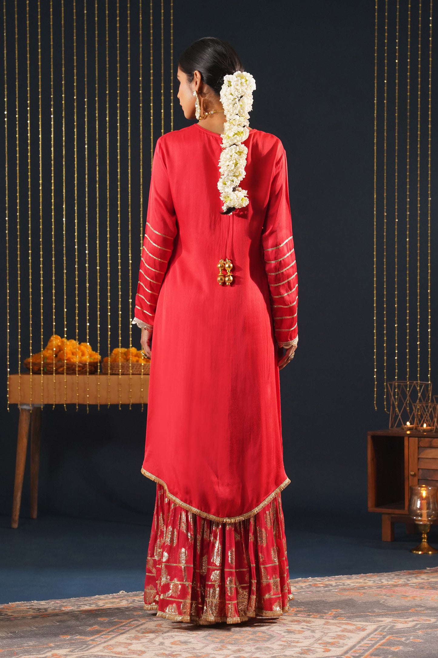 Scarlet Red Crepe Choga Suit Effortlessly Elegant - Jashn-E-Rang