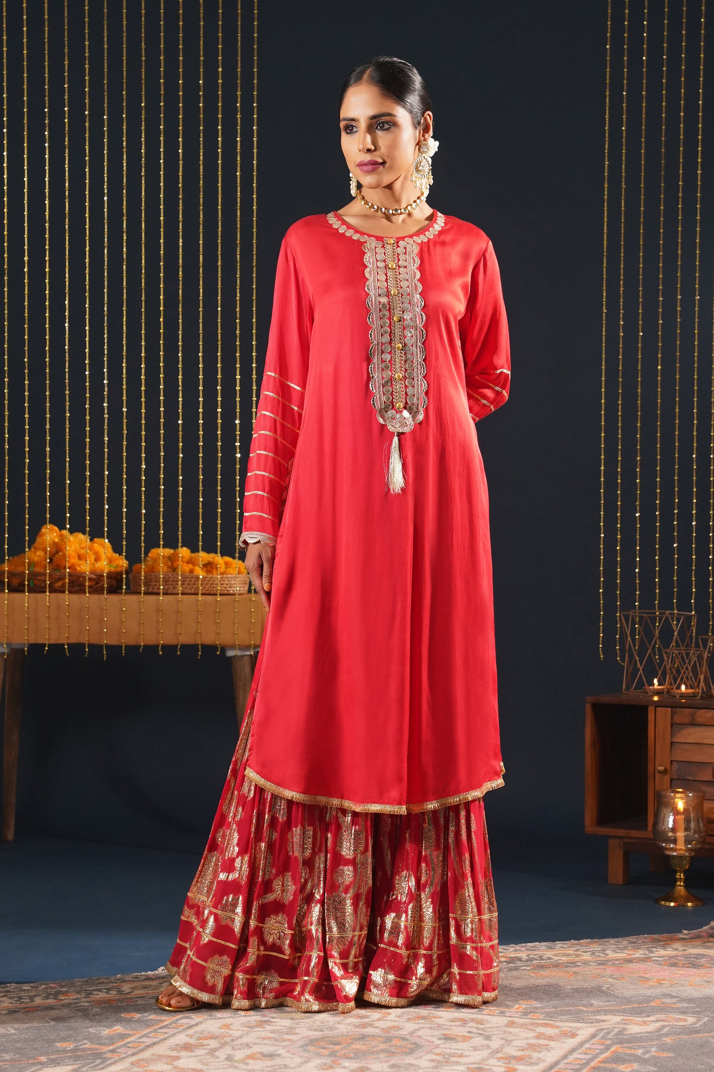 Scarlet Red Crepe Choga Suit Effortlessly Elegant - Jashn-E-Rang