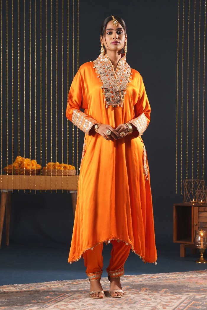 Festive Crepe Orange Choga Suit - A Blend of Comfort and Glamour