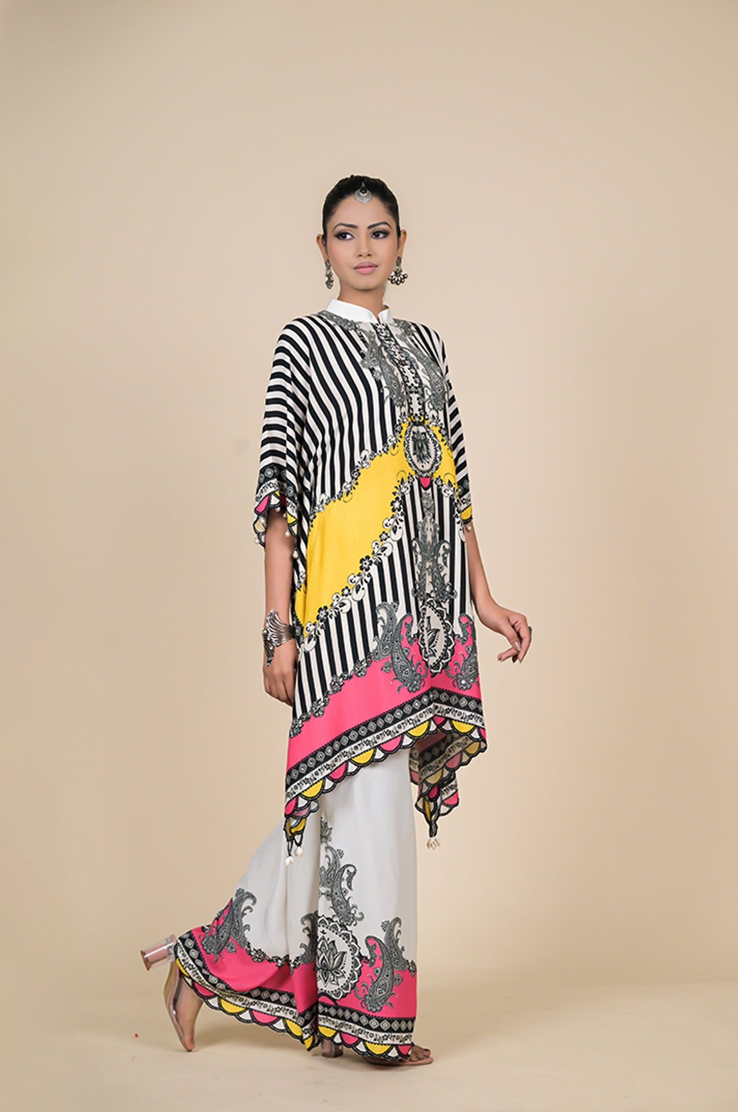 Yellow Printed Kaftan , Cotton Muslin - Summer Collection #ISH-28-01