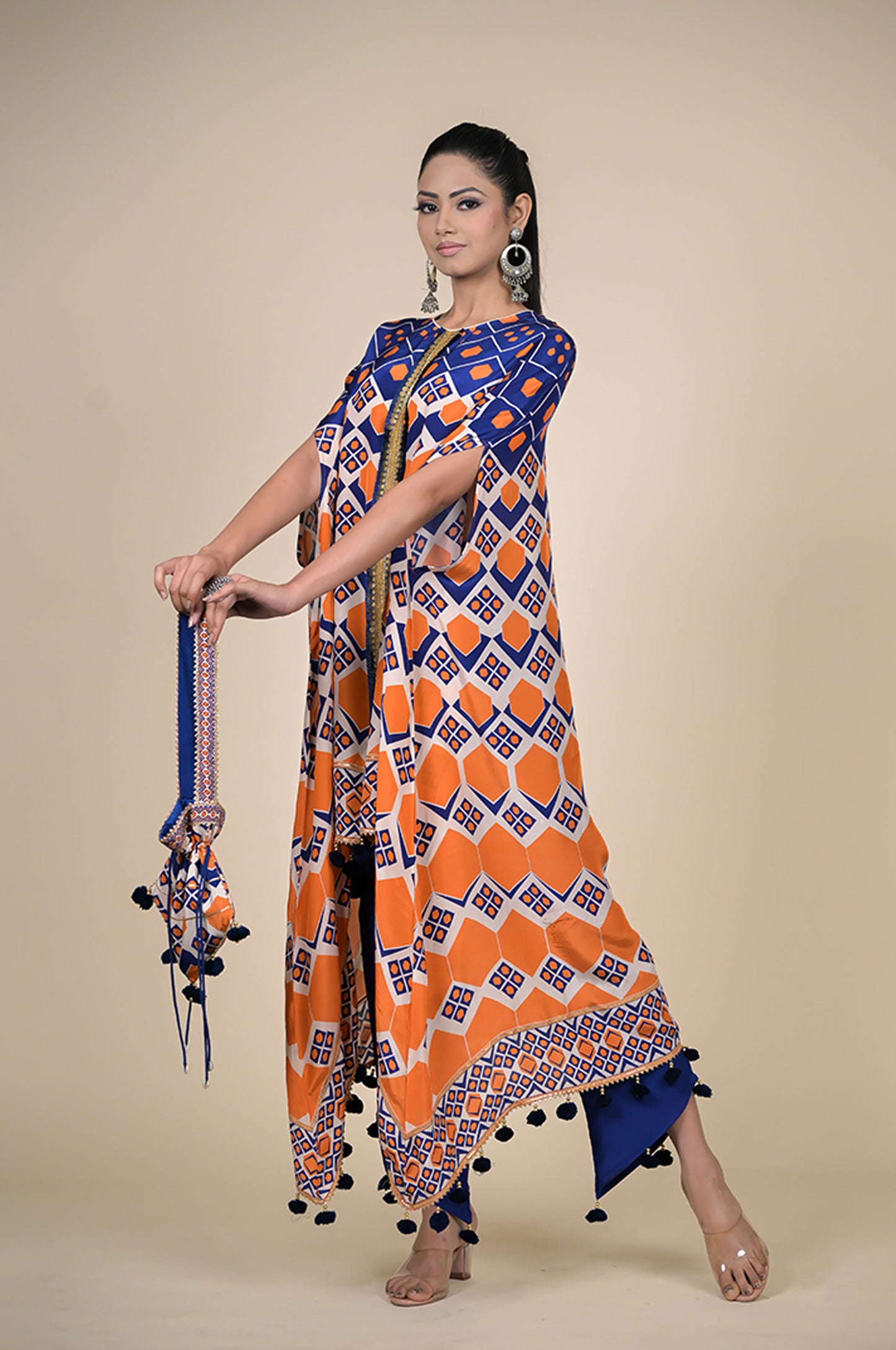 Cobalt Blue Chevron Print Kaftan, Cotton Muslin - Summer Collection #ISH-21-01