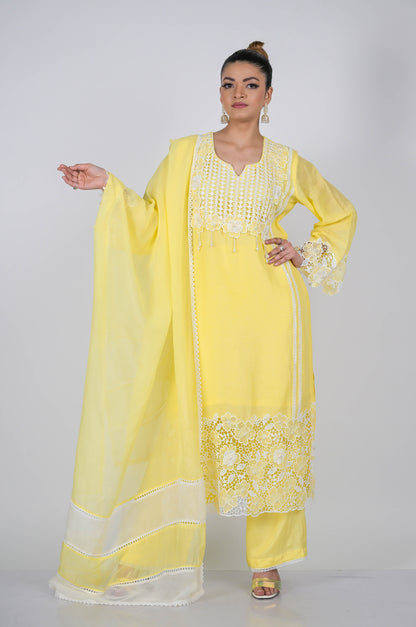 Stunning Pastel Yellow  Cotton Silk Suit Set - A Touch of Grace and Style - #ISH-53-01