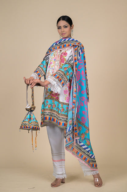 Elegant Multicolored Embroidered Suit for a Graceful Look, Cotton Muslin - Summer Collection #ISH-31-01