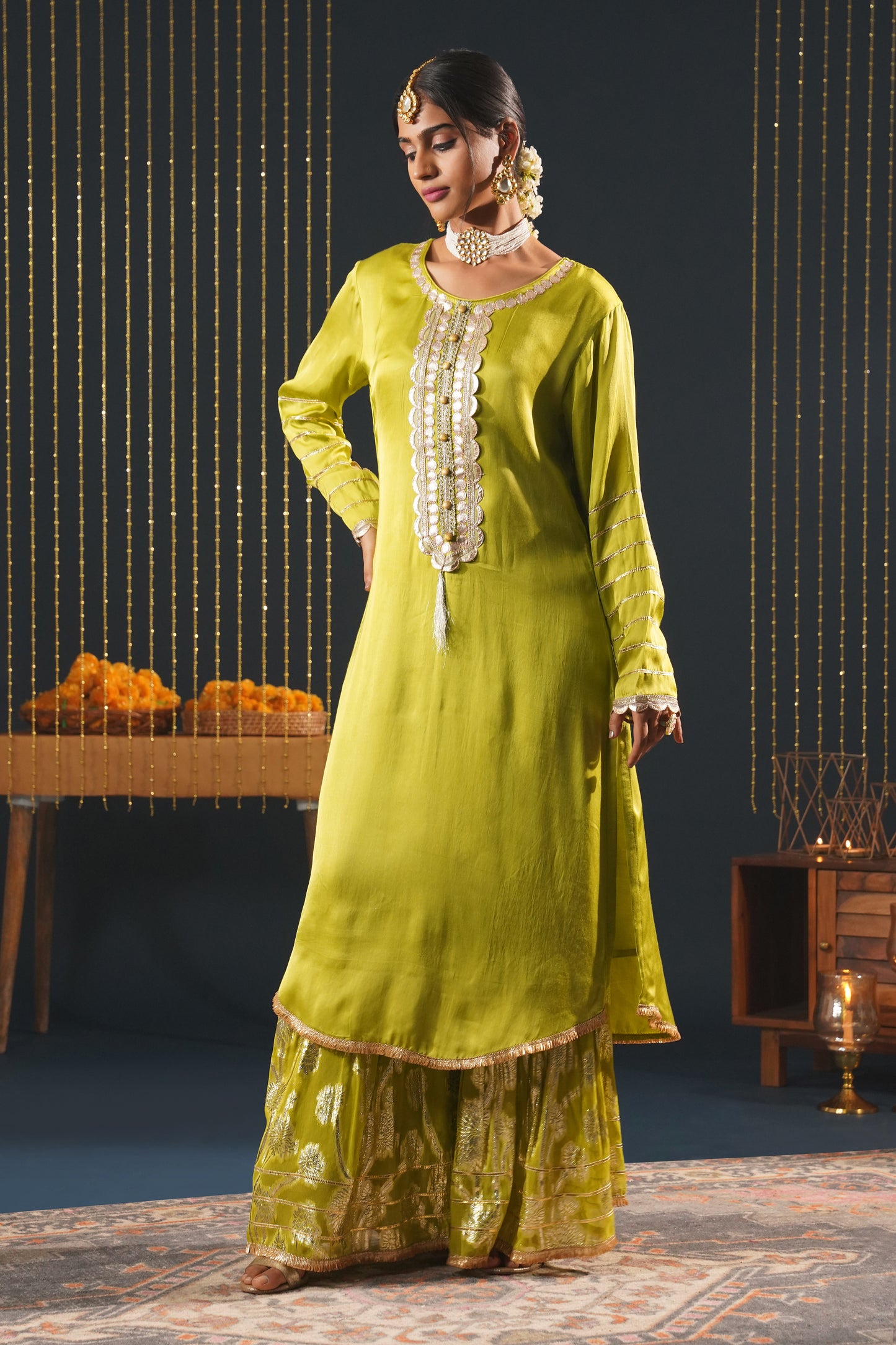 Pista Green Crepe Choga Suit Effortlessly Elegant - Jashn-E-Rang