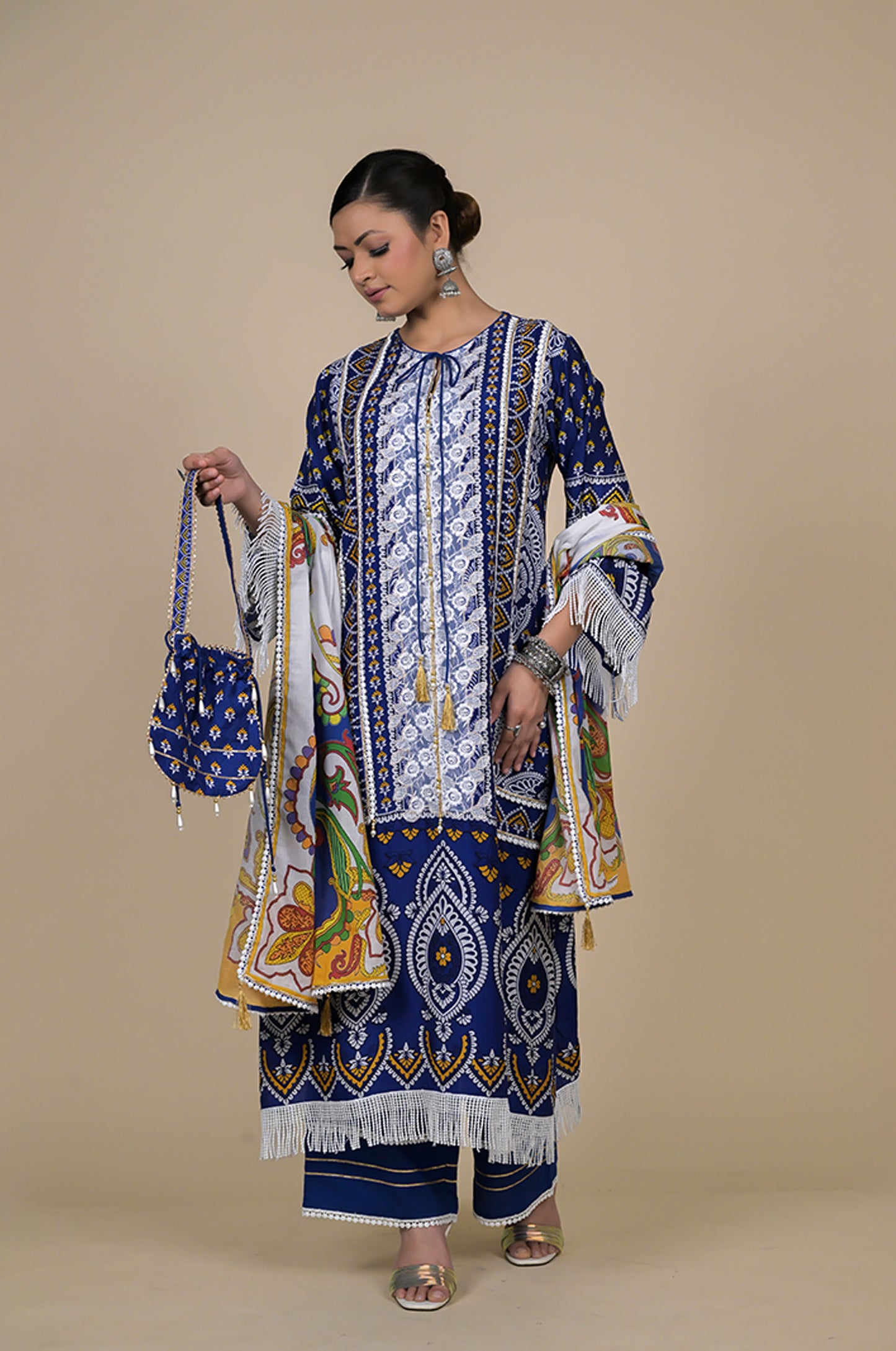 Azure Blue Traditional Suit Set - A Timeless Classic, Cotton Muslin - #ISH-39-01