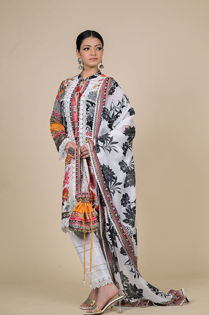 Stunning Multicolor Floral Suit Set - A Timeless Classic Cotton Muslin - #ISH-37-01