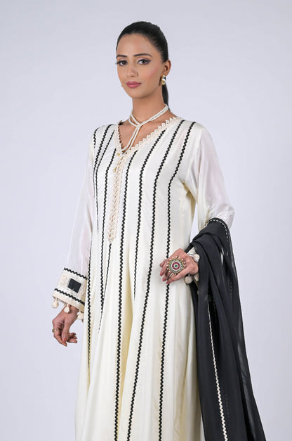 Elegant Cream Anarkali Suit with Delicate Lace Work: Modern Sophistication  - #ISH-48-01