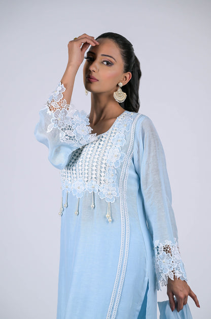 Stunning Cyan Blue Cotton Silk Suit Set - A Touch of Grace and Style - #ISH-53-02