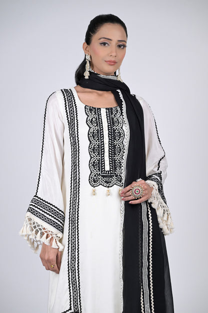 Frost White & Black Cotton Silk Suit Set - A Timeless Classic  - #ISH-45-01