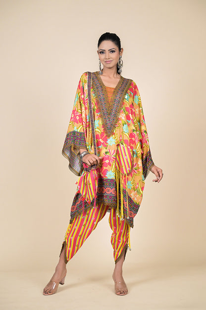 Radiant Yellow Floral Kaftan Dress Cotton Muslin - Summer Collection #ISH-22-01