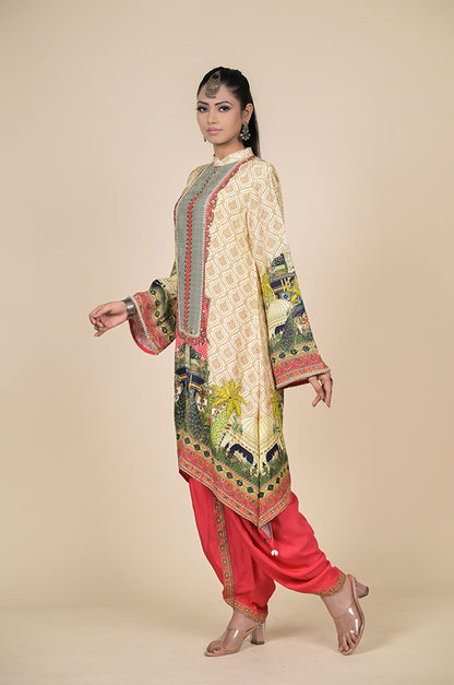 Yellow Printed Kaftan , Cotton Muslin - Summer Collection #ISH-29-01