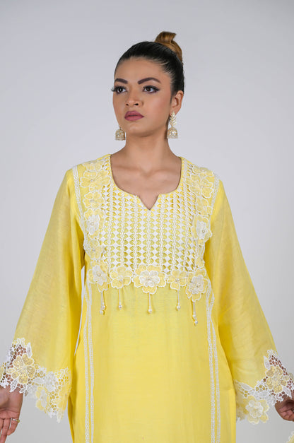 Stunning Pastel Yellow  Cotton Silk Suit Set - A Touch of Grace and Style - #ISH-53-01