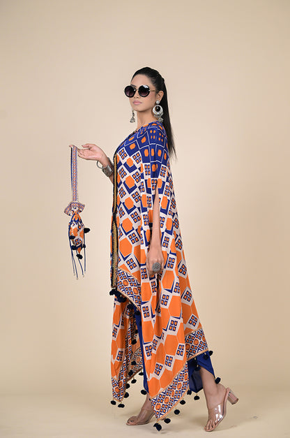 Cobalt Blue Chevron Print Kaftan, Cotton Muslin - Summer Collection #ISH-21-01