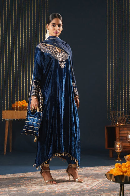 Vibrant Velvet Blue Choga - Jashn-E-Rang Celebration Suit