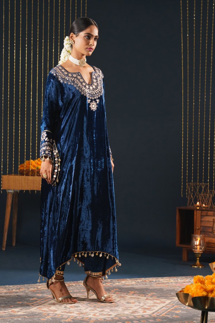 Vibrant Velvet Blue Choga - Jashn-E-Rang Celebration Suit