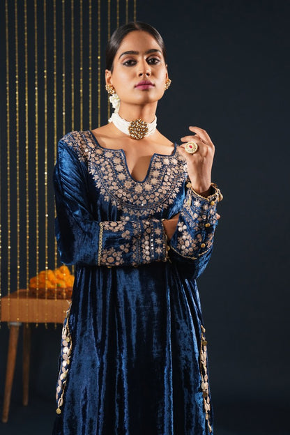 Vibrant Velvet Blue Choga - Jashn-E-Rang Celebration Suit