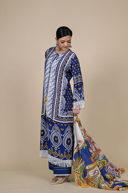 Azure Blue Traditional Suit Set - A Timeless Classic, Cotton Muslin - #ISH-39-01