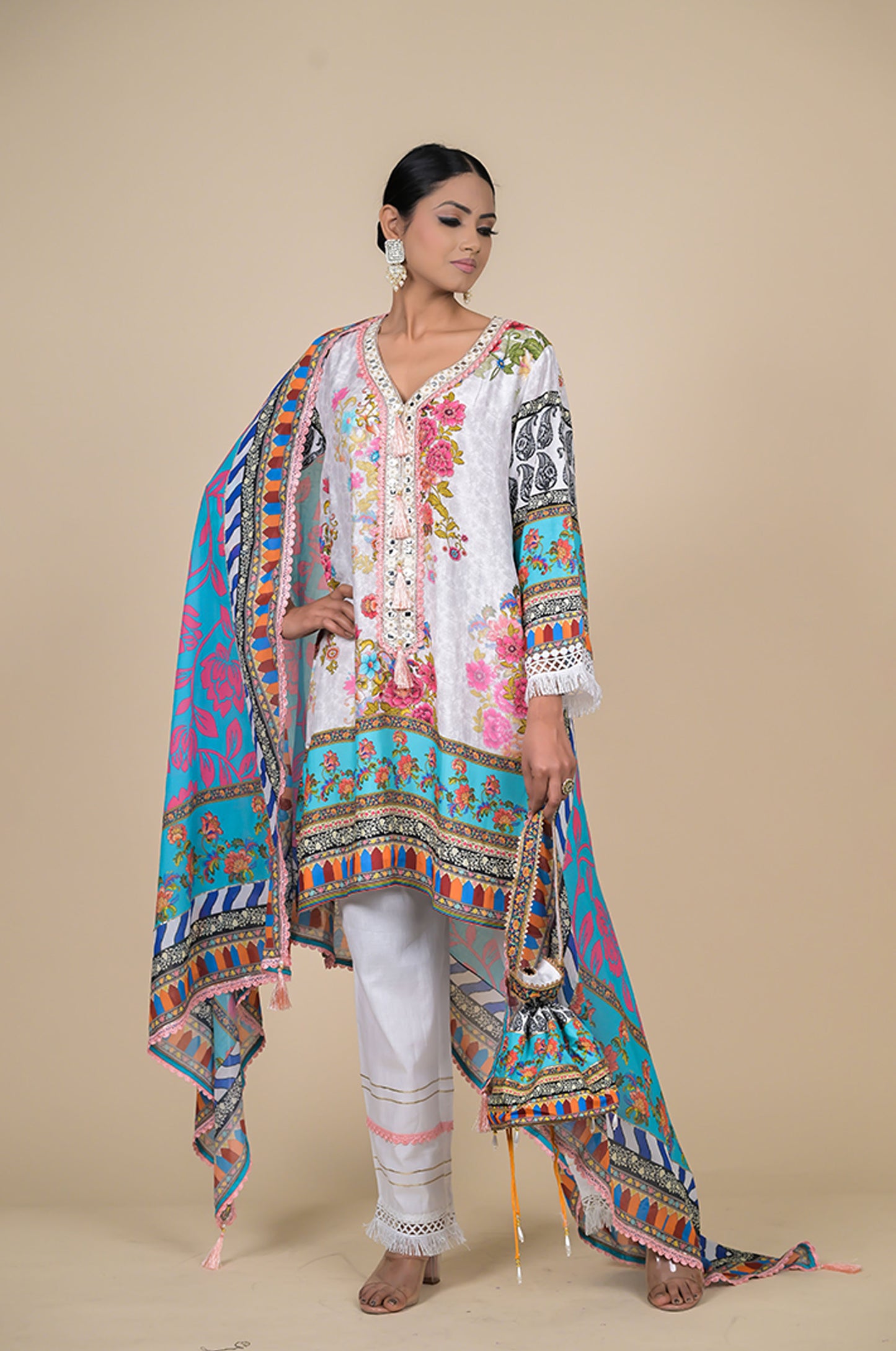 Elegant Multicolored Embroidered Suit for a Graceful Look, Cotton Muslin - Summer Collection #ISH-31-01