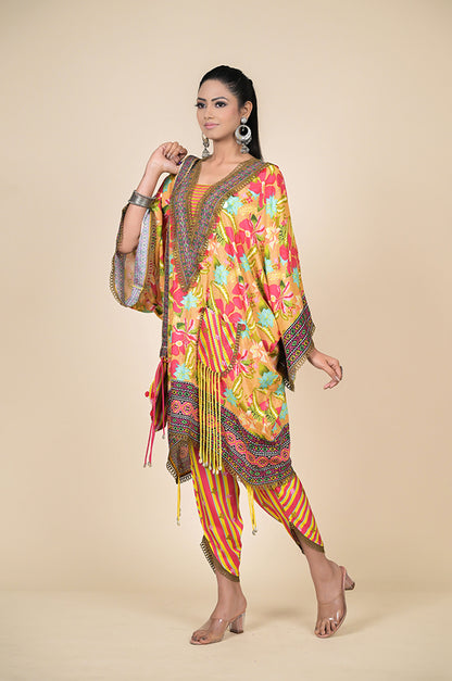 Radiant Yellow Floral Kaftan Dress Cotton Muslin - Summer Collection #ISH-22-01