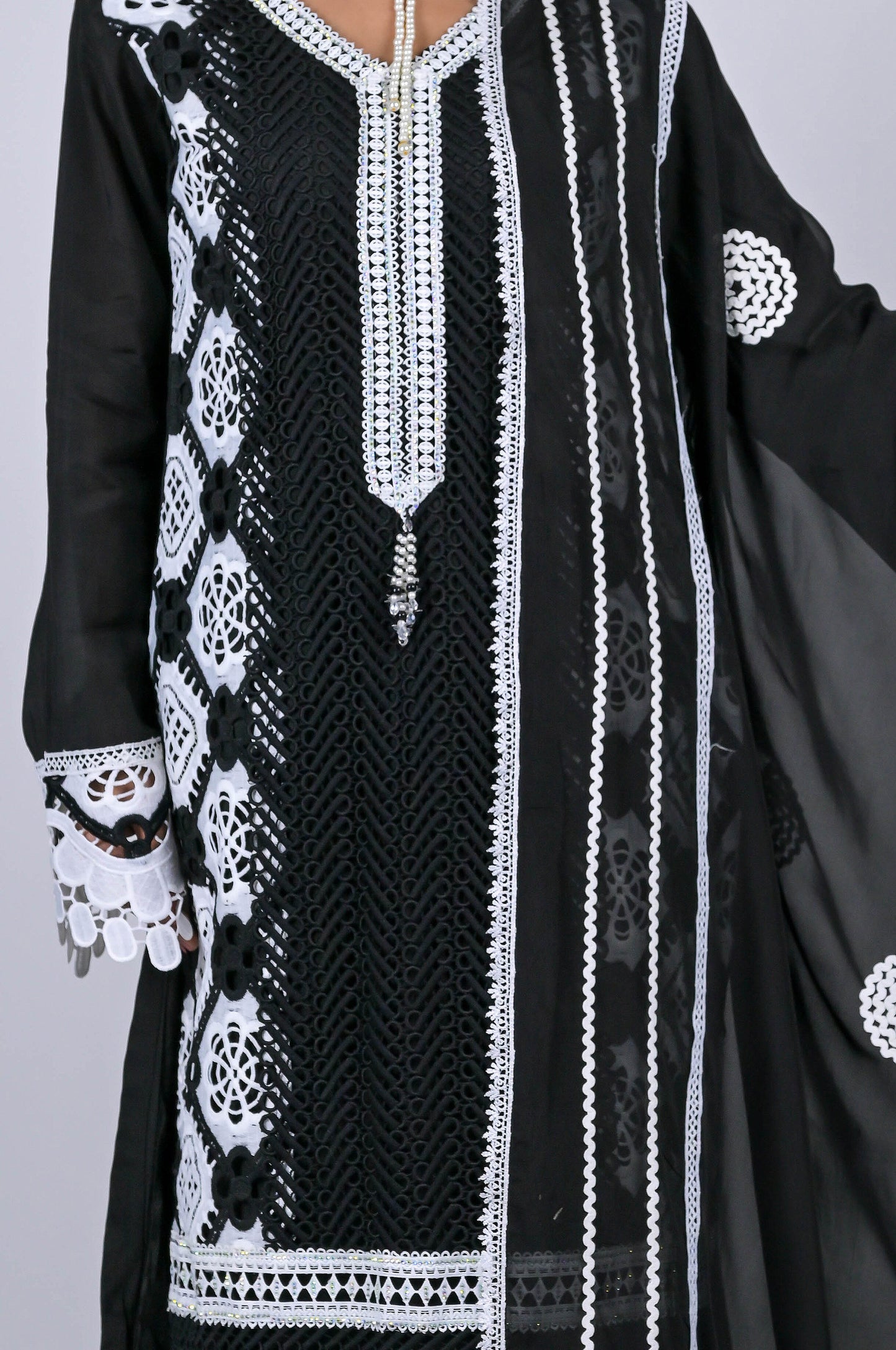 Traditional Black & Frost White Suit Set - A Touch of Grace and Style - #ISH-54-01