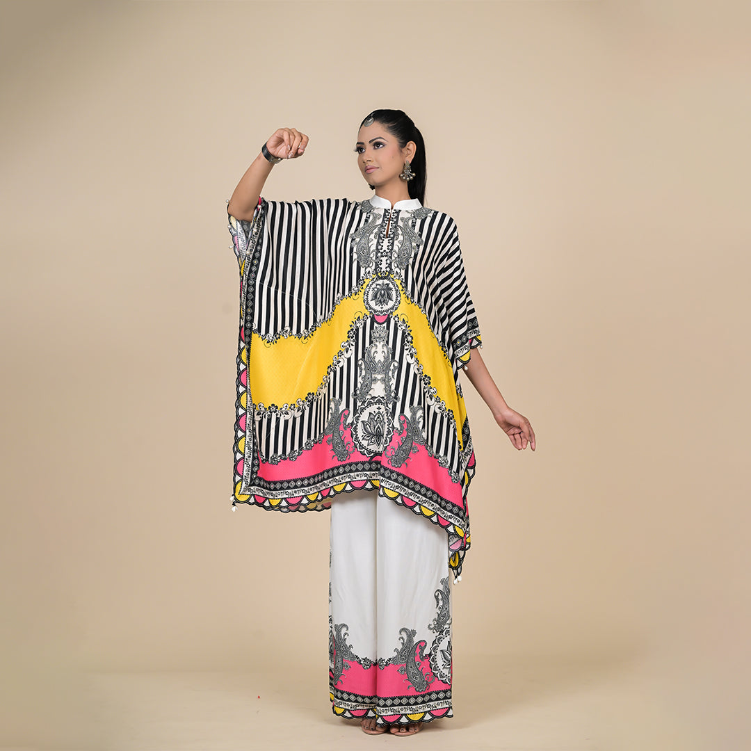 Yellow Printed Kaftan , Cotton Muslin - Summer Collection #ISH-28-01