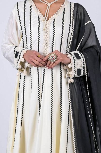 Elegant Cream Anarkali Suit with Delicate Lace Work: Modern Sophistication  - #ISH-48-01