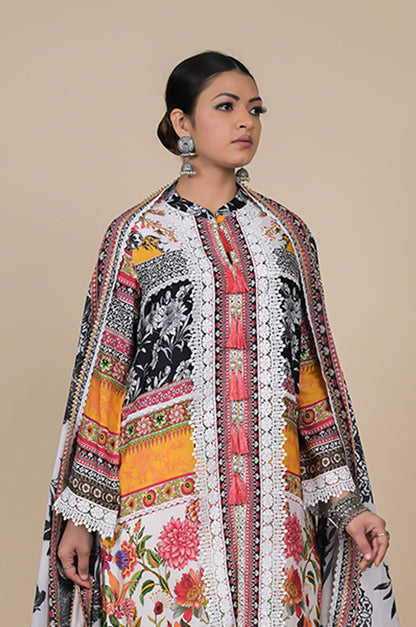 Stunning Multicolor Floral Suit Set - A Timeless Classic Cotton Muslin - #ISH-37-01