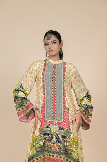 Yellow Printed Kaftan , Cotton Muslin - Summer Collection #ISH-29-01