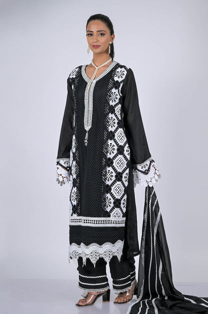 Traditional Black & Frost White Suit Set - A Touch of Grace and Style - #ISH-54-01