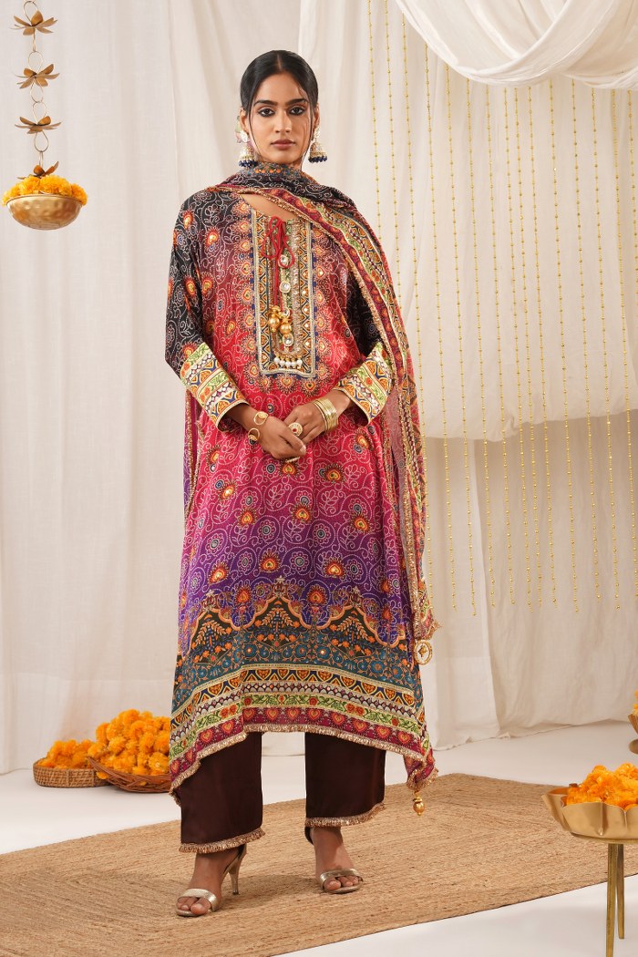 Vibrant Multicolor Pink Hues Choga Suit Set - Riwayat