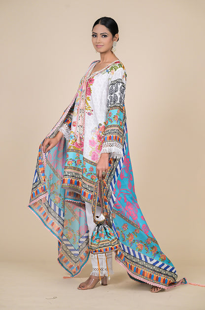 Elegant Multicolored Embroidered Suit for a Graceful Look, Cotton Muslin - Summer Collection #ISH-31-01