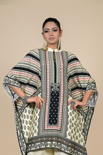 Elegant Traditional Attire: Handcrafted Kaftan with Floral Palazzo Pants - Cotton Muslin #ISH-27-01