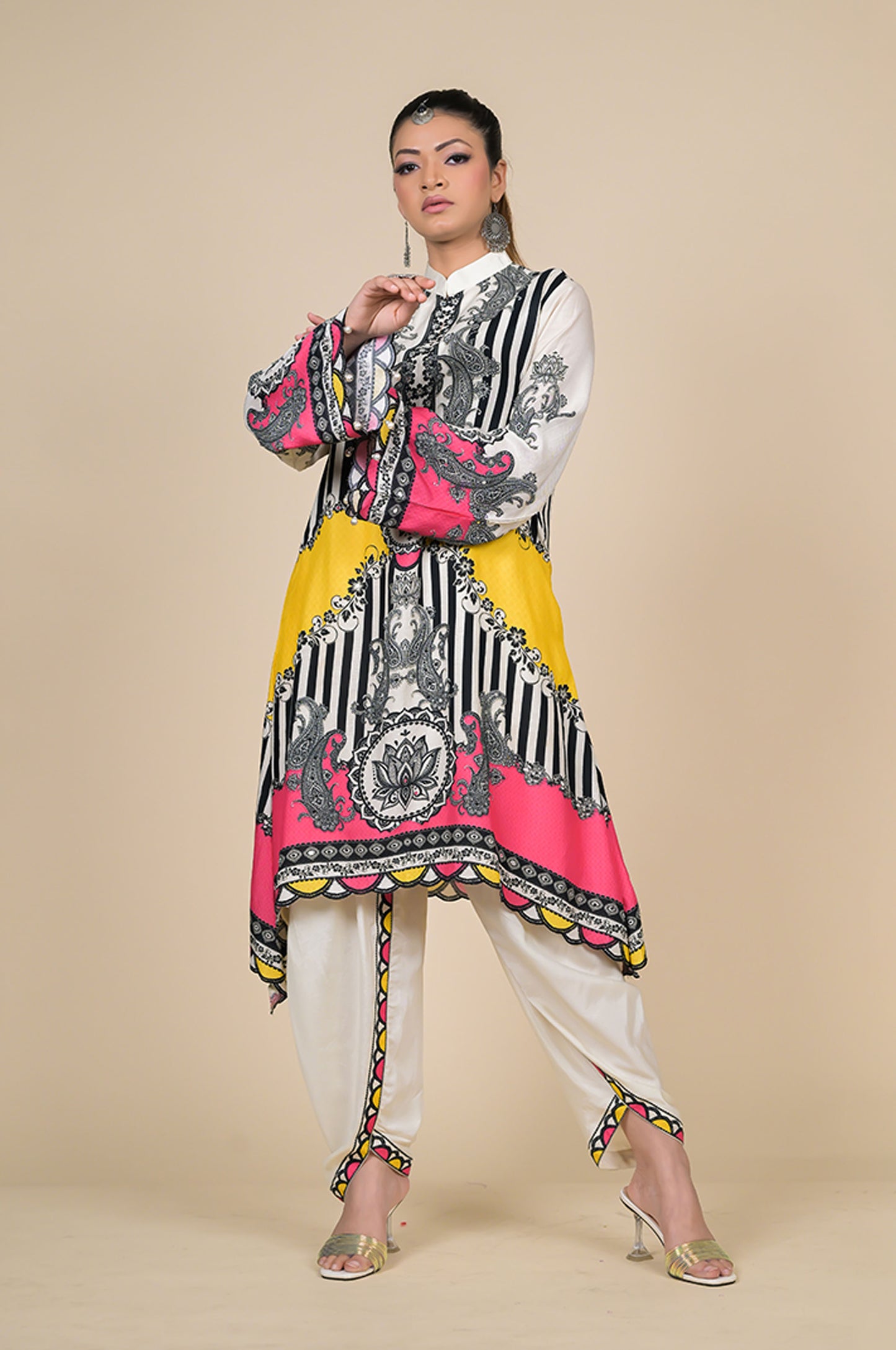 Yellow Printed Kaftan , Cotton Muslin - Summer Collection #ISH-28-02