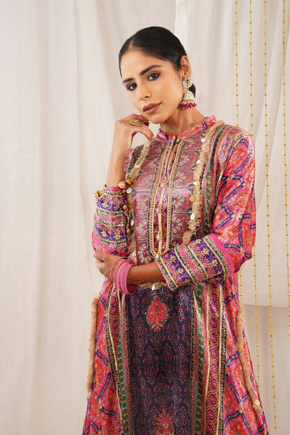 Riwayat - Black Multicolor Printed Velvet Suit Set with Potli and Dupatta