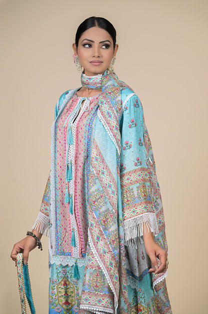 Graceful Looking Neon Blue Designer Suit - Perfect for Every Occasion Cotton Muslin - #ISH-34-02