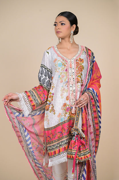 Elegant Multicolored Embroidered Suit for a Graceful Look, Cotton Muslin - Summer Collection #ISH-31-02