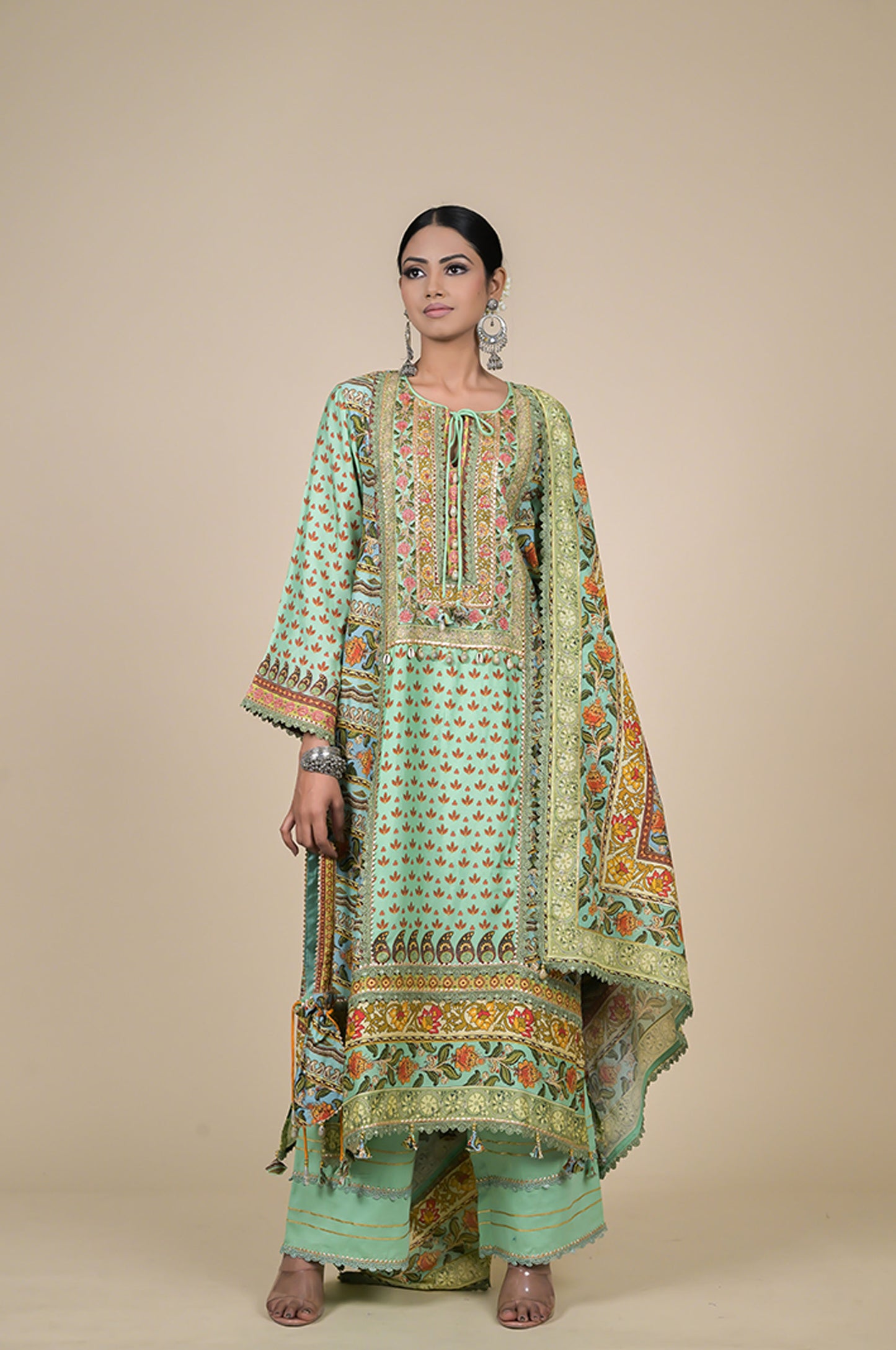 Vibrant Yellow Floral Suit Set - A Timeless Classic Cotton Muslin - #ISH-38-02