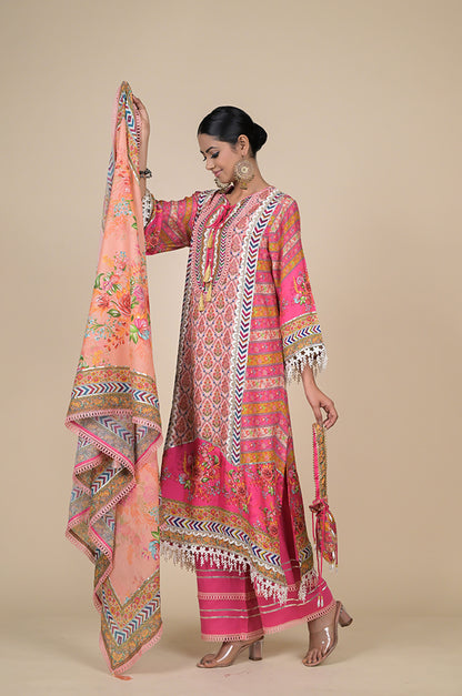 Elegant Pink Designer Suit - Perfect for Every Occasion Cotton Muslin - #ISH-33-02