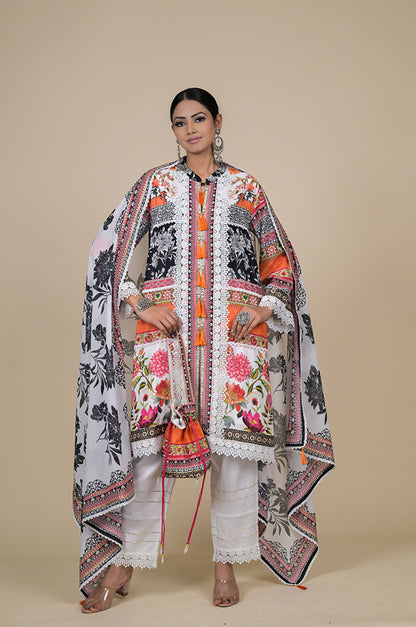 Stunning Multicolor Floral Suit Set - A Timeless Classic Cotton Muslin - #ISH-37-02