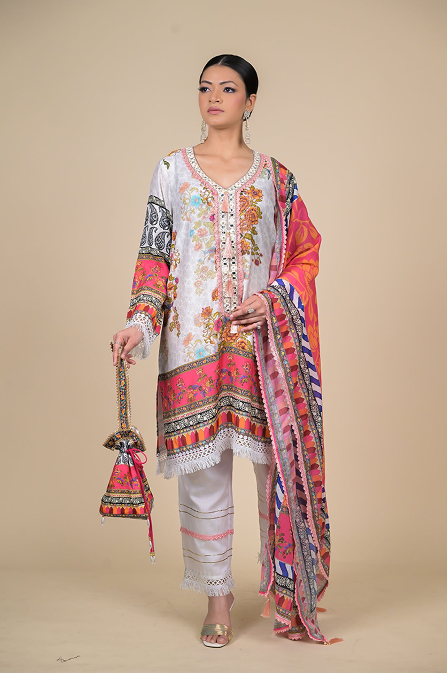 Elegant Multicolored Embroidered Suit for a Graceful Look, Cotton Muslin - Summer Collection #ISH-31-02