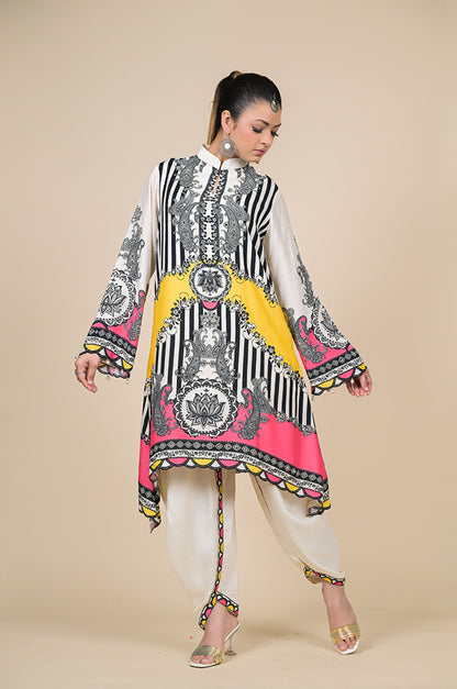 Yellow Printed Kaftan , Cotton Muslin - Summer Collection #ISH-28-02