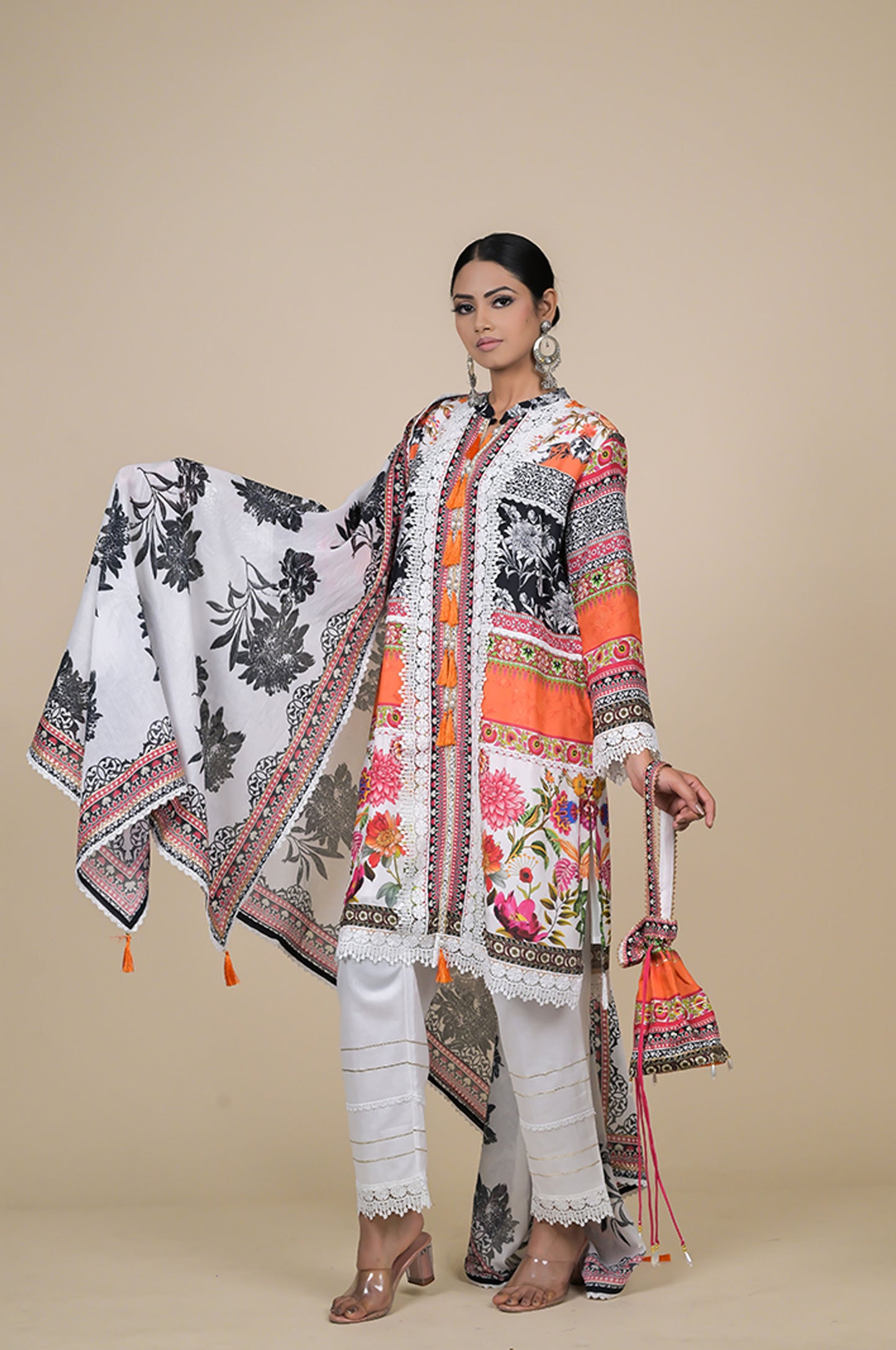 Stunning Multicolor Floral Suit Set - A Timeless Classic Cotton Muslin - #ISH-37-02