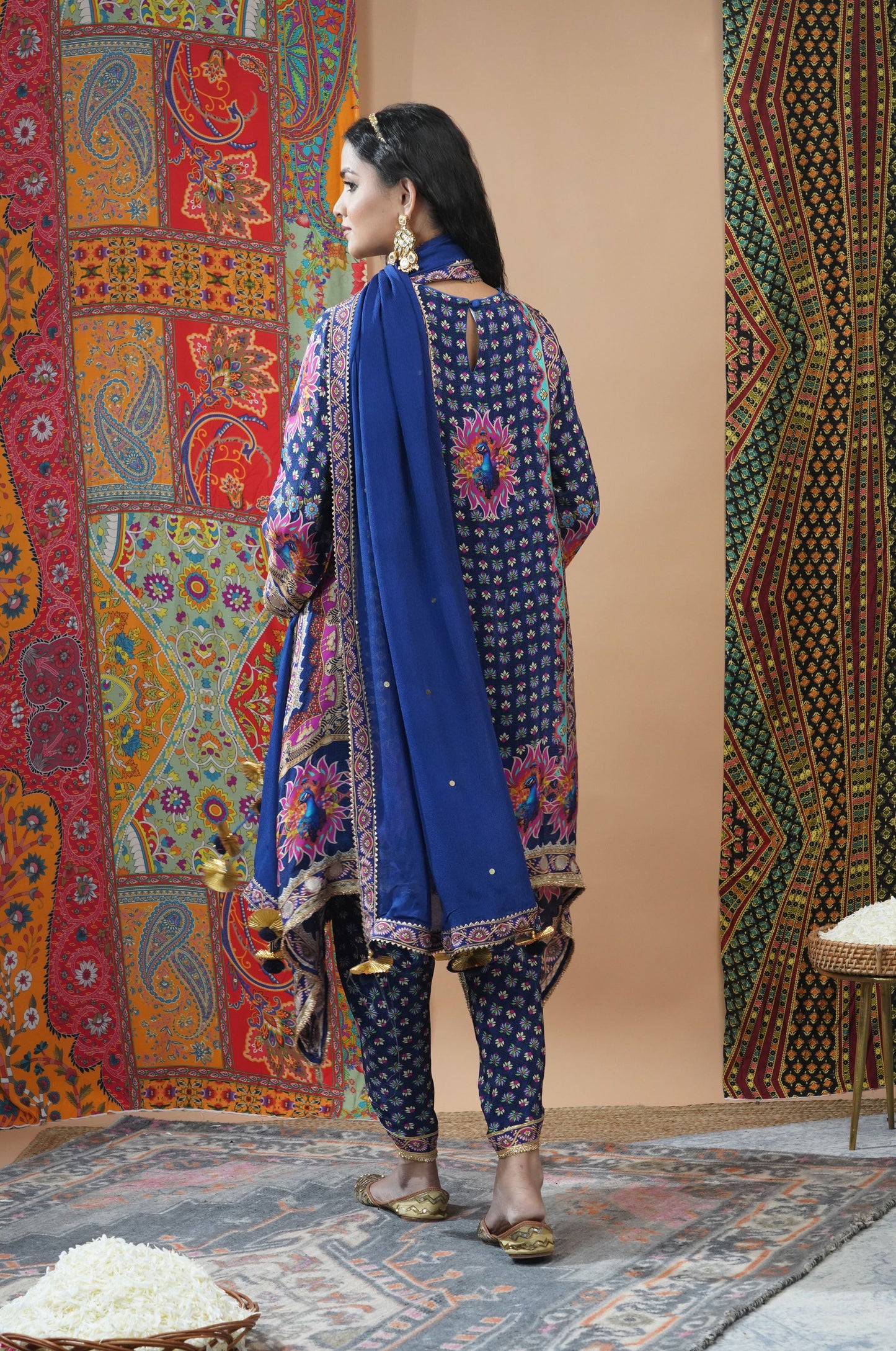 Peacock Blue Viscose Kurta with Dhoti Pant - Swara Collection