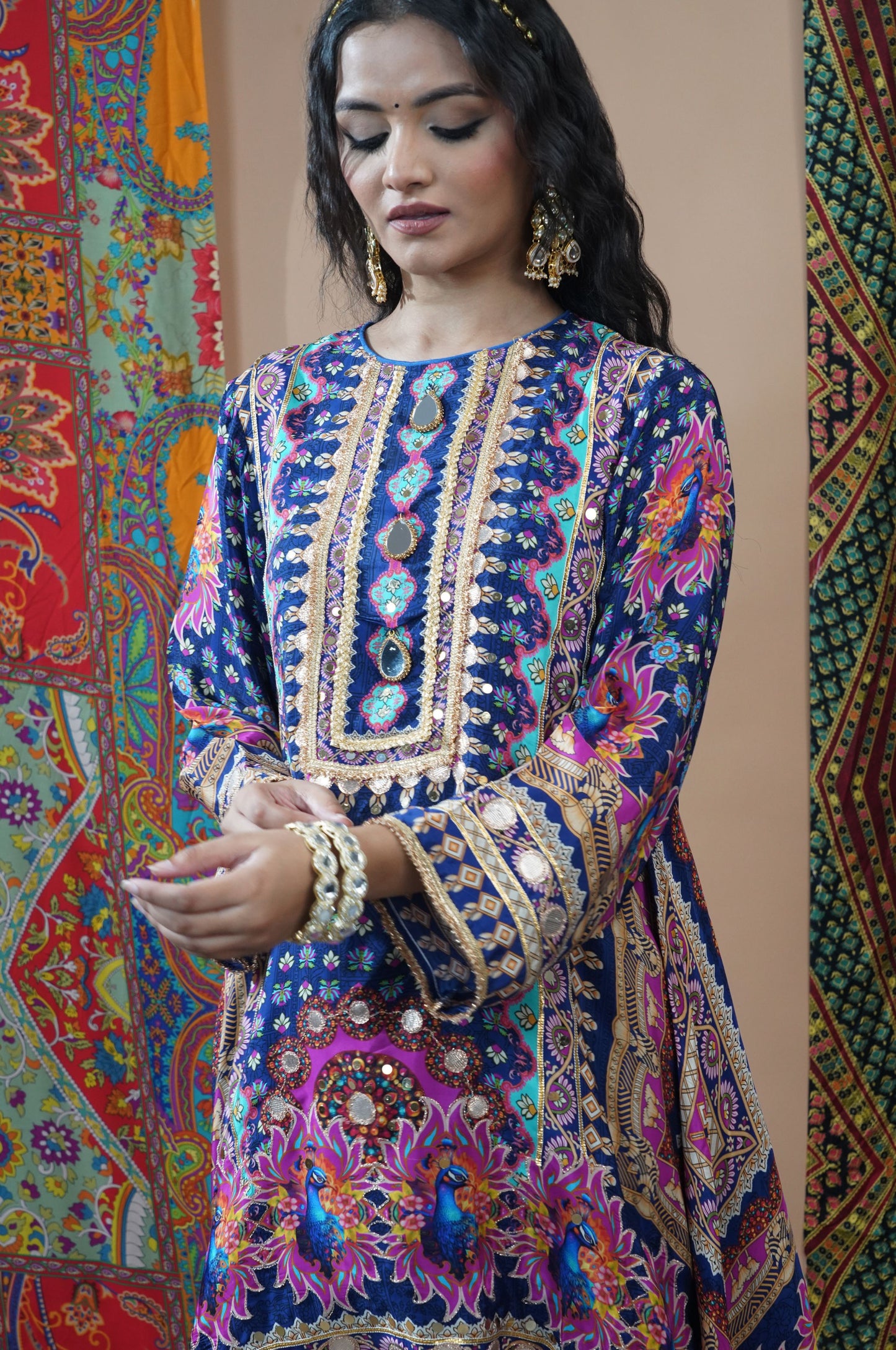 Peacock Blue Viscose Kurta with Dhoti Pant - Swara Collection