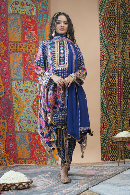 Peacock Blue Viscose Kurta with Dhoti Pant - Swara Collection