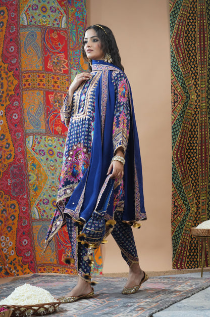 Peacock Blue Viscose Kurta with Dhoti Pant - Swara Collection