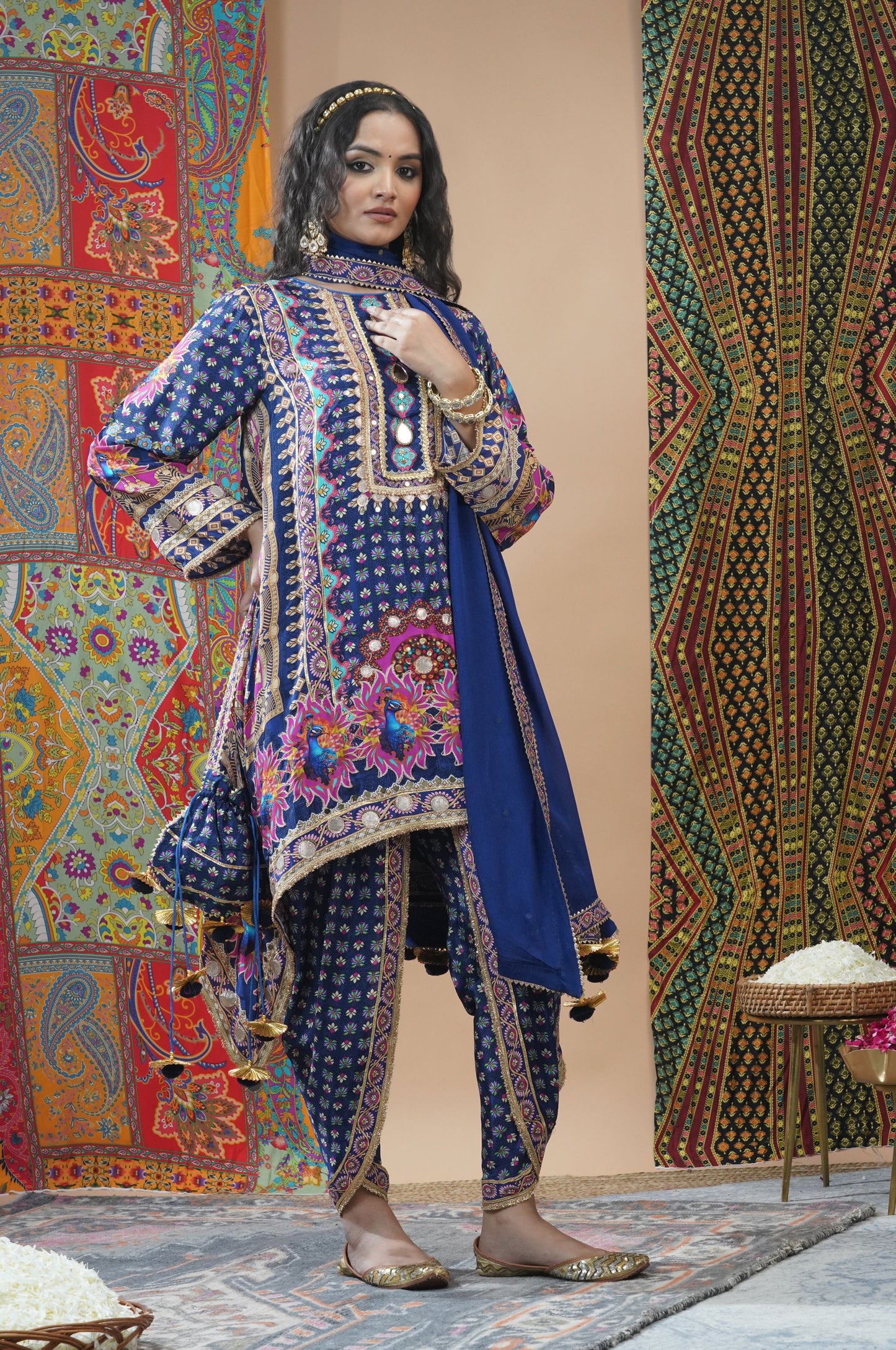 Peacock Blue Viscose Kurta with Dhoti Pant - Swara Collection