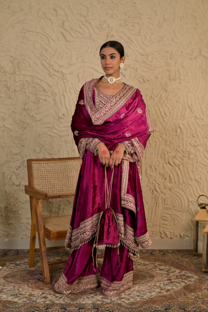 Timeless Wine Red Velvet Suit – Noor Wedding Edit