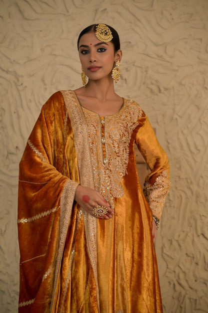 Mustard Velvet Suit with Exquisite Embroidery – Noor Edit