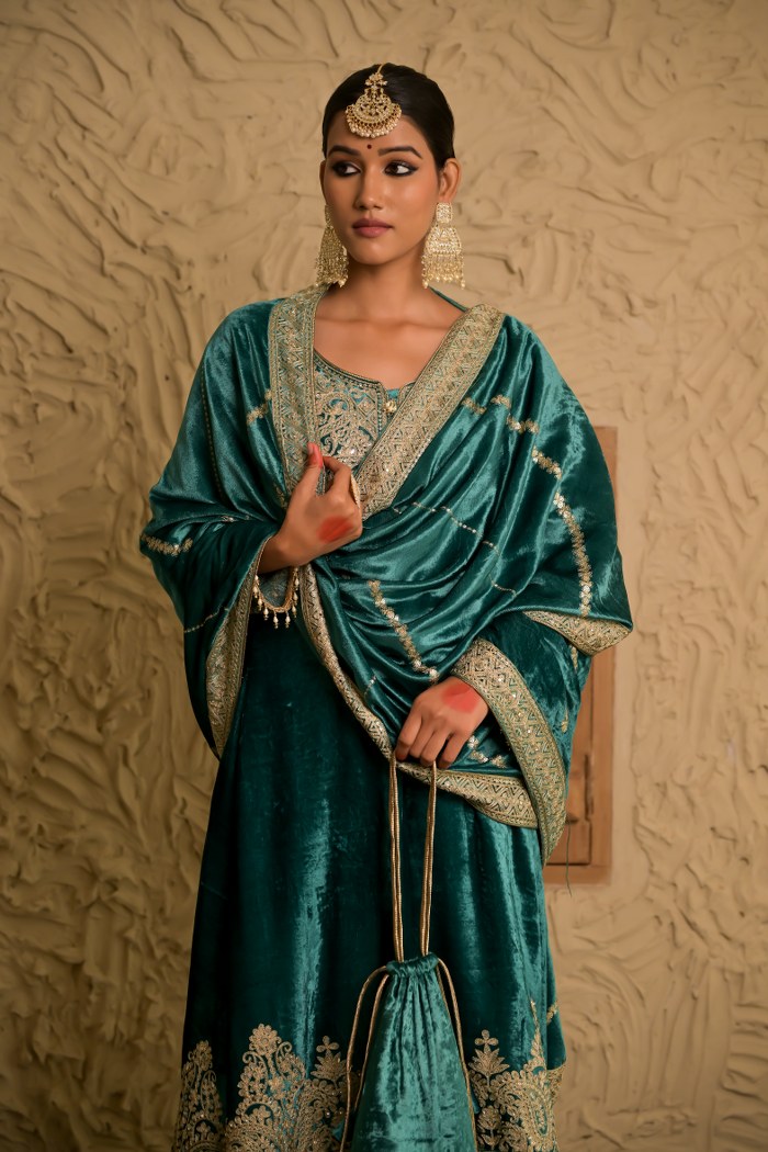 Teal Velvet Suit with Exquisite Embroidery – Noor Edit